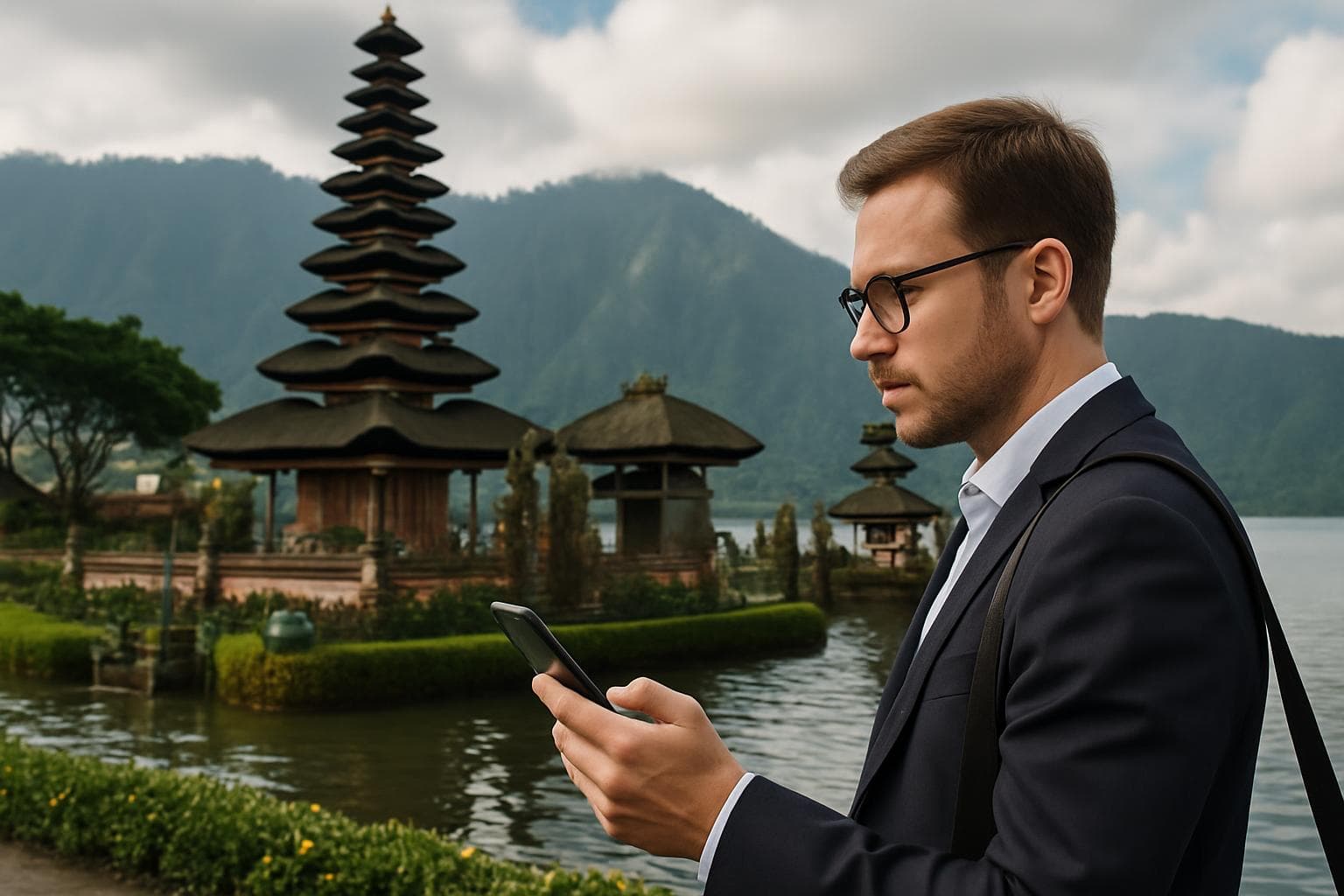 Business traveler using eSIM in Indonesia